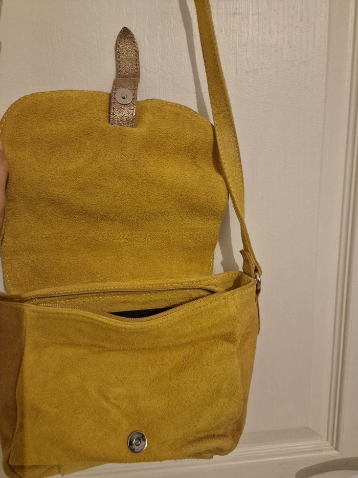 Sac Bandoulière Cuir Véritable - Jaune Moutarde - photo numéro 8