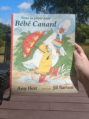 Sous la pluie avec bébé canard