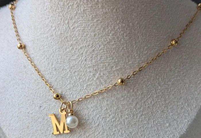 Collier en acier inoxydable doré initiale - photo numéro 5