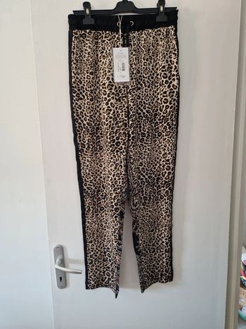 Pantalon fluide femme imprimé léopard motifs baroques T38 neuf avec étiquette jus d'orange
