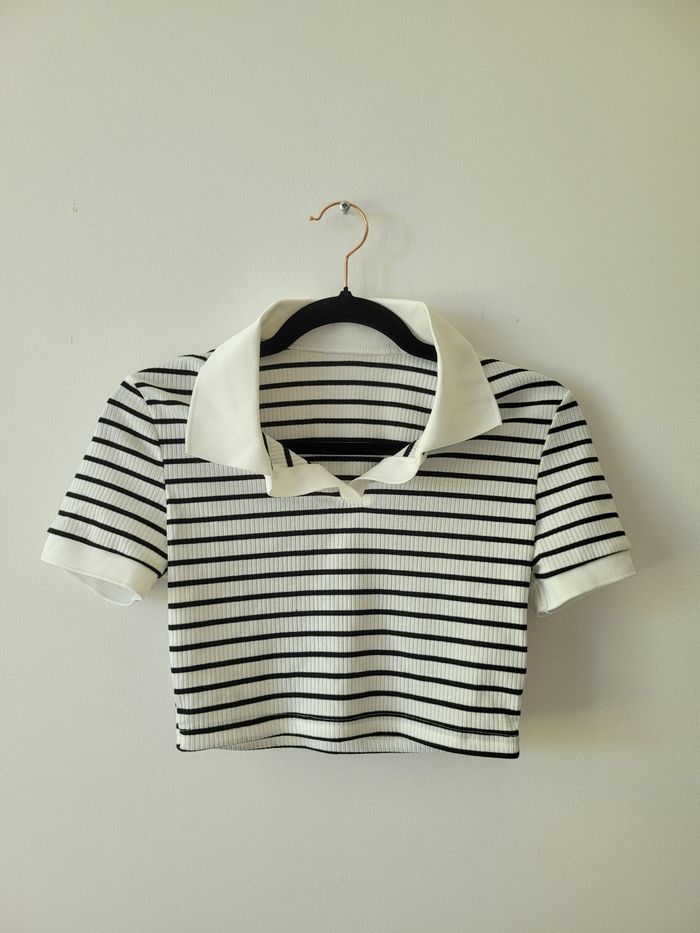 Top court Shein rayé noir et blanc col polo - Taille 36 - Très bon état