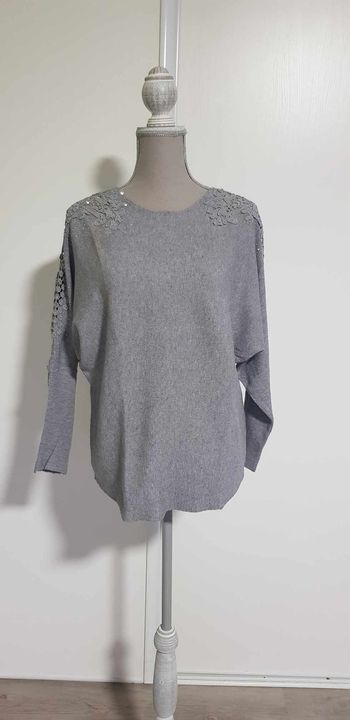 Pull avec broderies / dentelle et strass sur les manches