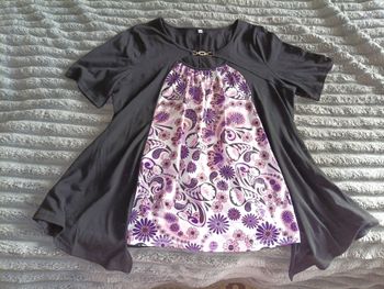 Maillot noir fleurs violettes XL