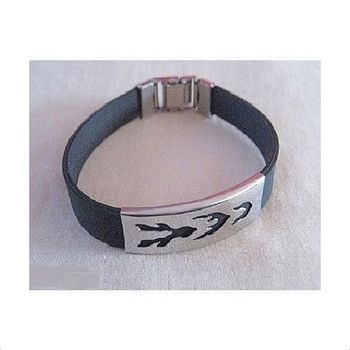Bracelet Homme Silicone Et Métal Argenté