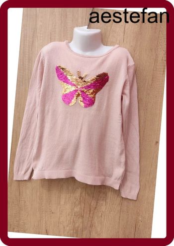 Pull fin rose pâle Papillon 10 ans Kiabi