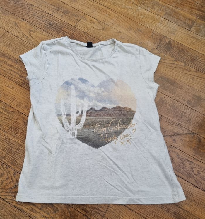 t-shirt fille manche courte beige imprimé kiabi taille 10ans