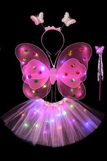 Déguisement papillon rose aile + jupette à LED et ces accessoires Taille unique 3-6ans
