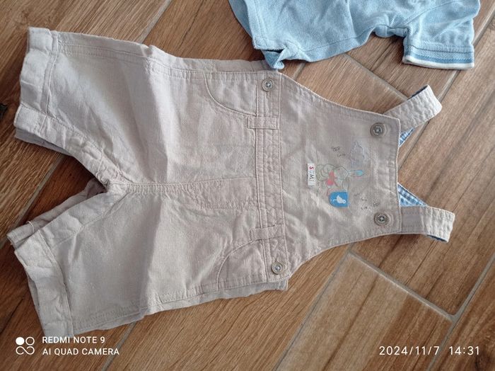 Ensemble 6 mois salopette beige lapin+ polo bleu ciel - photo numéro 2