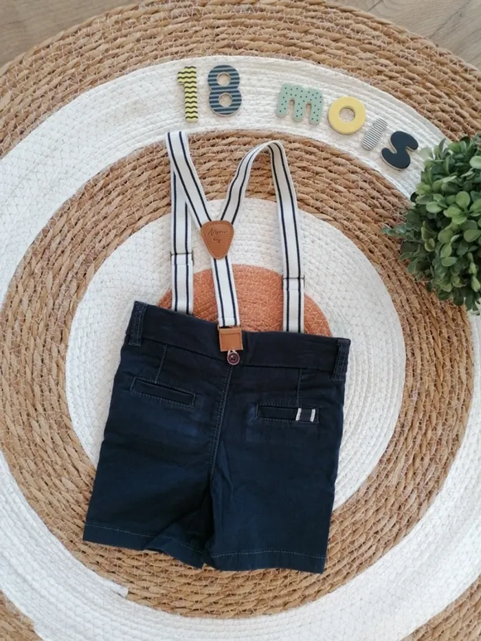 Short bleu marine + Bretelles - Tape à l'oeil - 18 mois - photo numéro 3