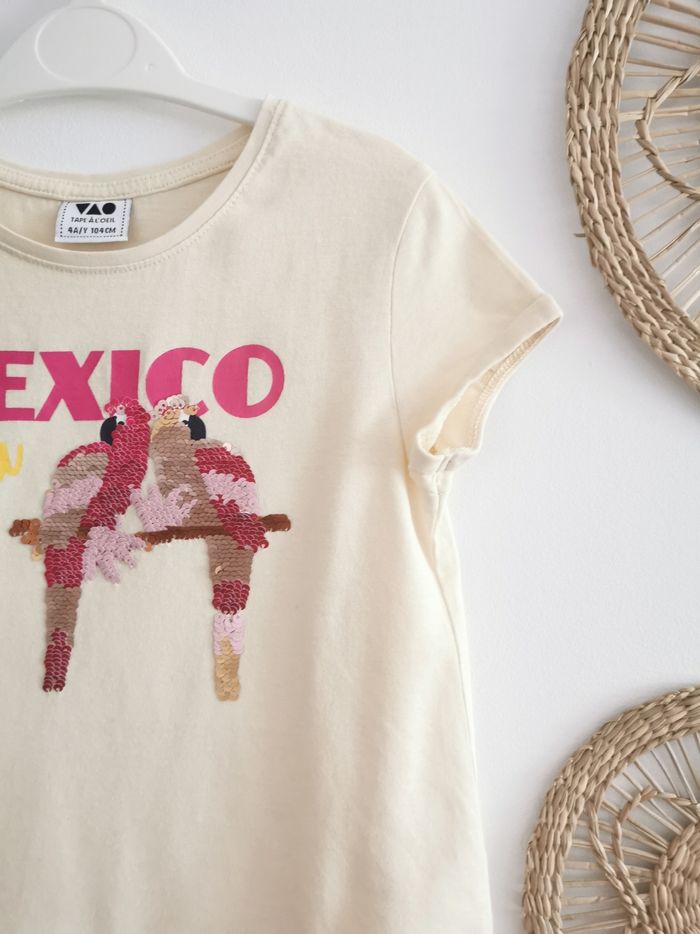 Tee-shirt jaune pâle perroquet à sequins magiques Tape à l'œil 4 Ans - photo numéro 4