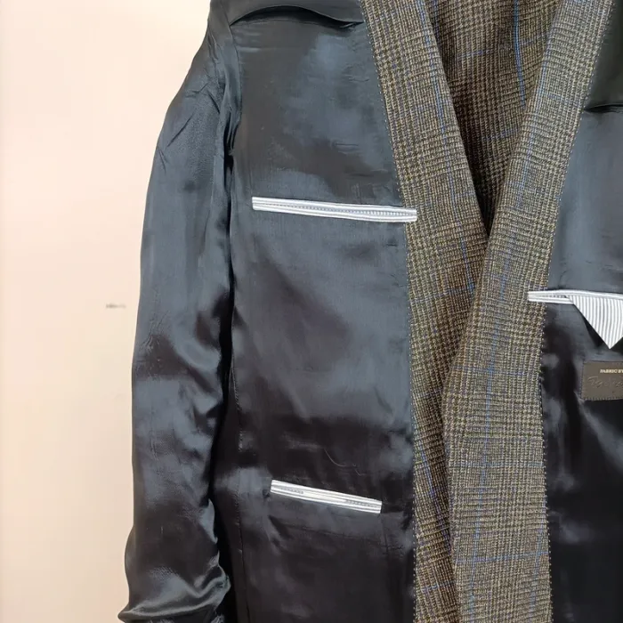 Veste à carreaux en lin Collection Premium - Taille 50 A490 - photo numéro 14