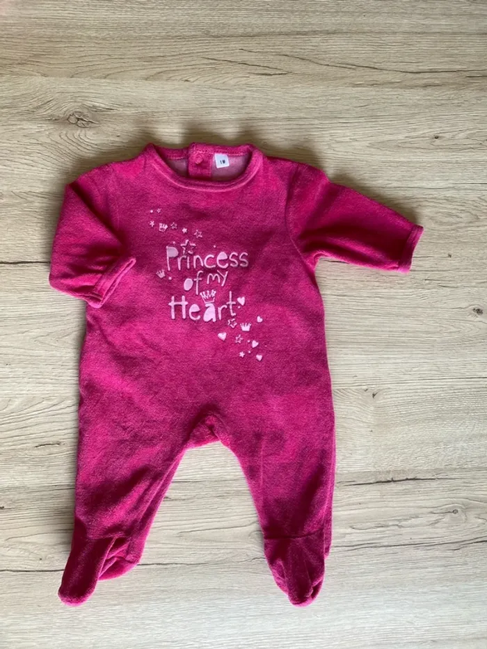 Pyjama hiver velours bébé fille 1 mois