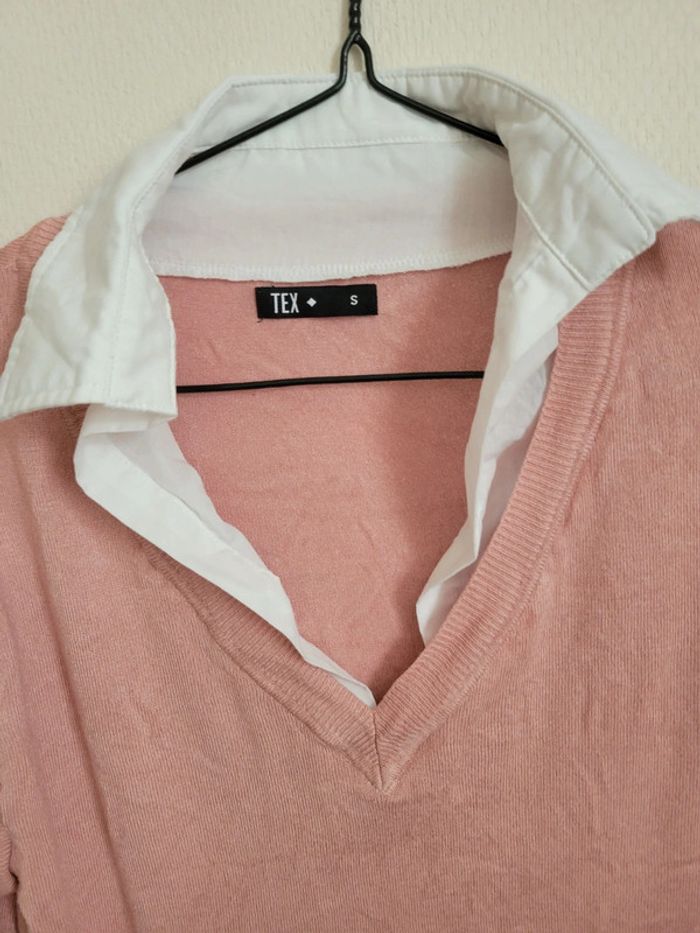 Pull chemisier gilet rose