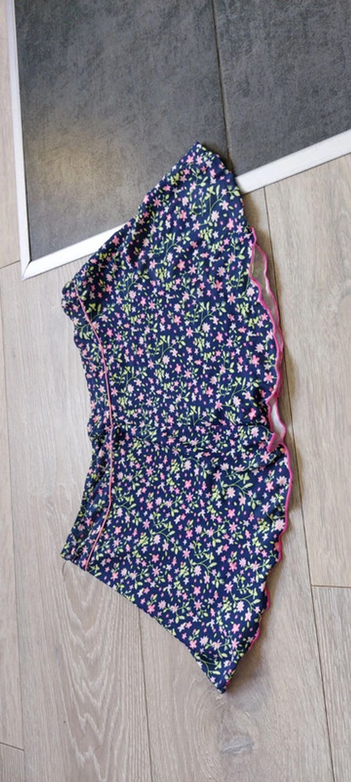 Maillot 3 pièces, fille, bleu foncé à fleurs, taille 10/12 ans, nickel