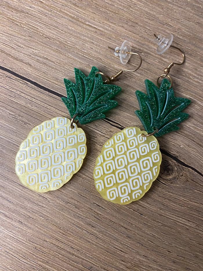 Boucles d oreilles acrylique ananas - photo numéro 2