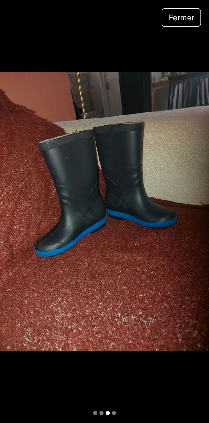 ​🌧️ Bottes de Pluie Noires et Bleues - Taille 28 💙 - photo numéro 3