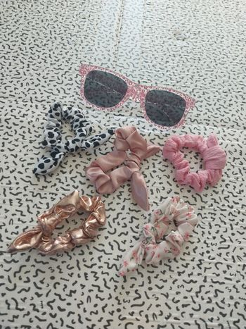 lot accessoires cheveux fille chouchou + lunettes rose enfant été