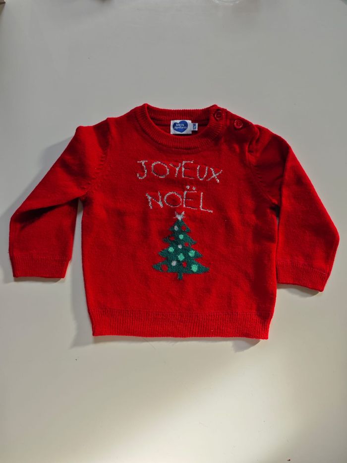 Pull Joyeux Noël Rouge Mots d'Enfants 12 mois - photo numéro 2