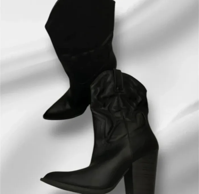 Bottines western noires à talons – simili cuir, taille 38 (convient 37) nn - photo numéro 3