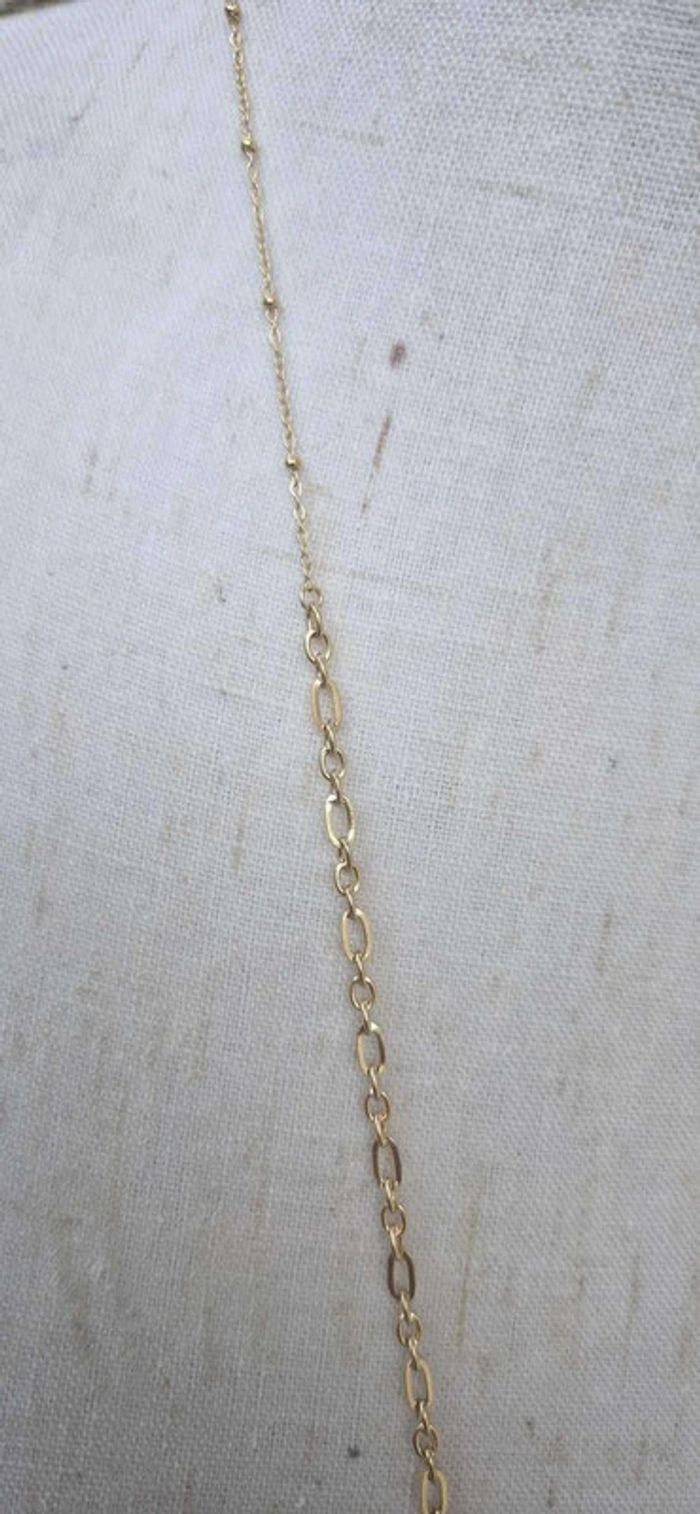 Sautoir chaîne travaillée acier inoxydable or gros poisson en jade rose en pendentif - photo numéro 4