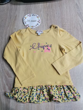 T-shirt long à manches longues jaune chipie 2 ans