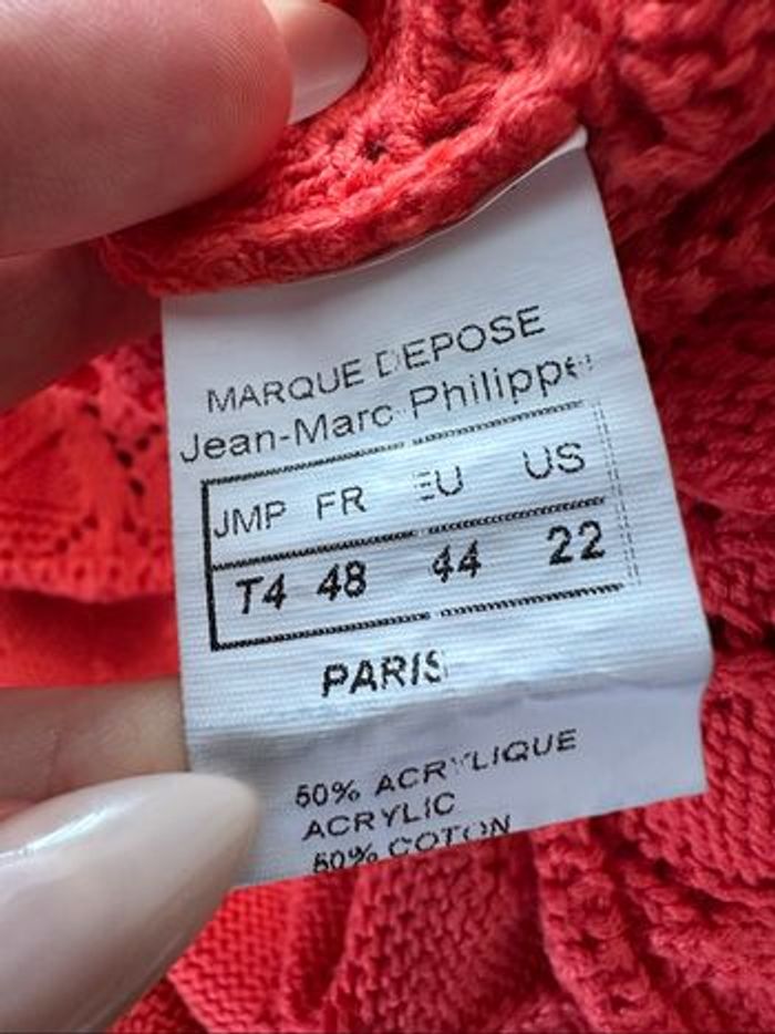 Pull oversize en maille ajourée orange corail Jean Marc Philippe T48 4XL - photo numéro 7