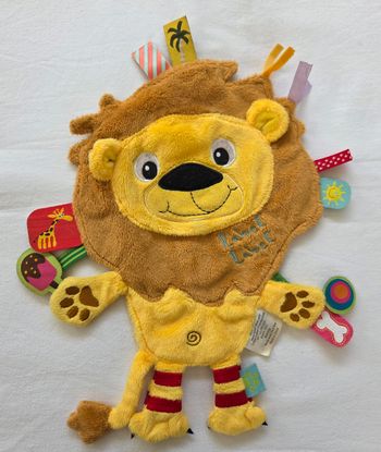 Doudou plat Lion beige et jaune - Étiquettes- Label