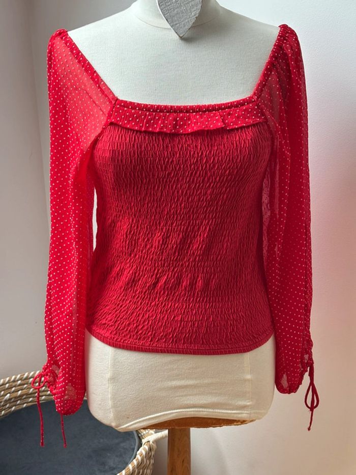 Sublime blouse bohème rouge à pois - T38 - photo numéro 3
