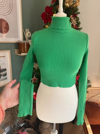 Pull col roulé près du corps Bershka crop top vert flashy taille S/M