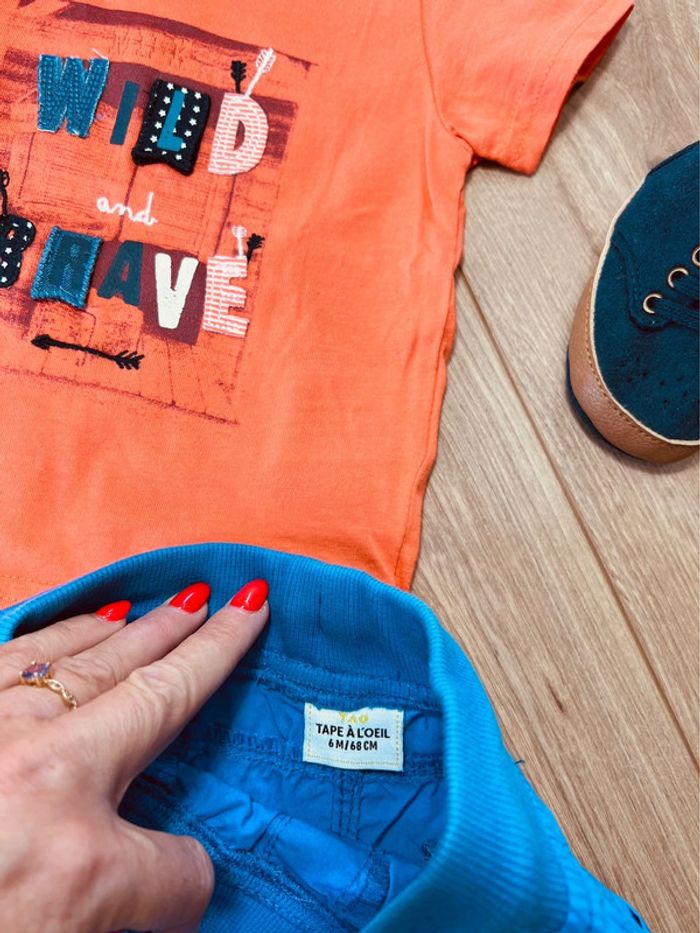 Taille 6 mois ensemble 2 pièces d’été garçon TAO orange et bleu * wild * 💙 - photo numéro 5
