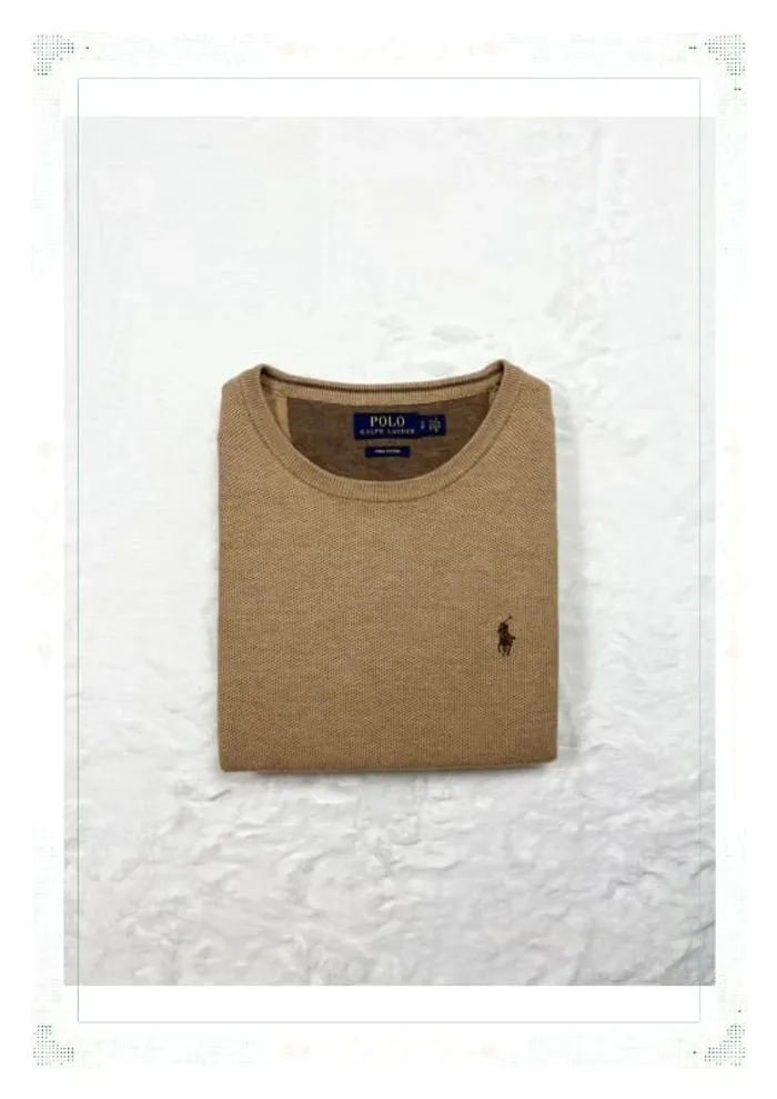 Ralph Lauren pull col rond marron clair homme taille S coton pima - photo numéro 14