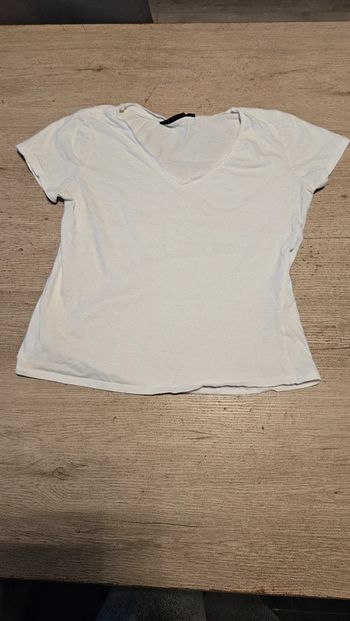 T shirt manches courtes, col V, blanc, Kiabi, L, peu mis