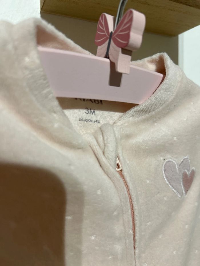 Pyjama velours zip 3 mois 56-62cm rose poudré - photo numéro 2