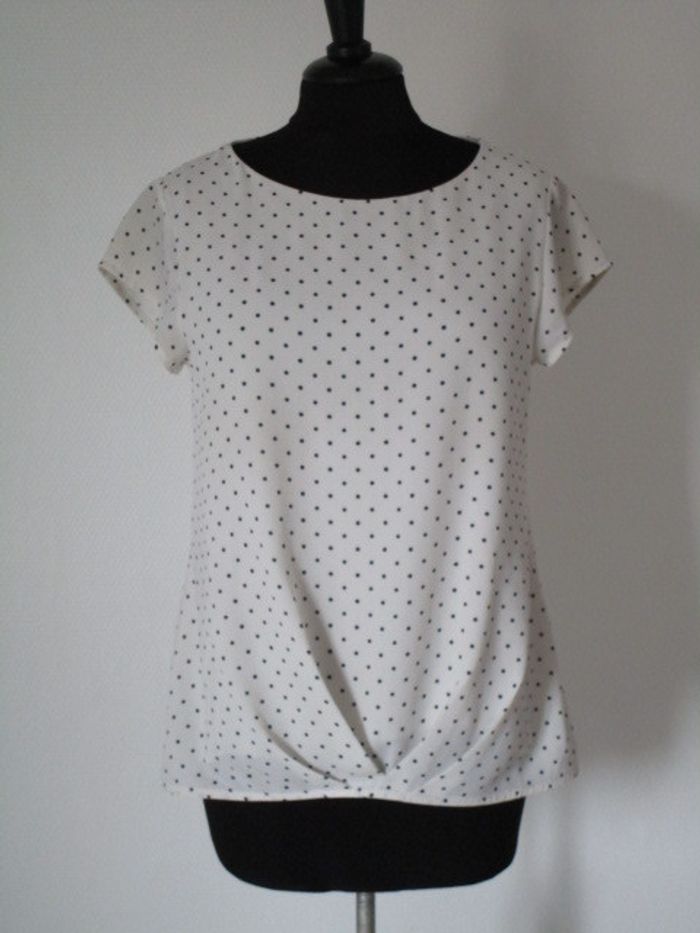 Blouse crème pois marine Nina Kalio 36 TBE