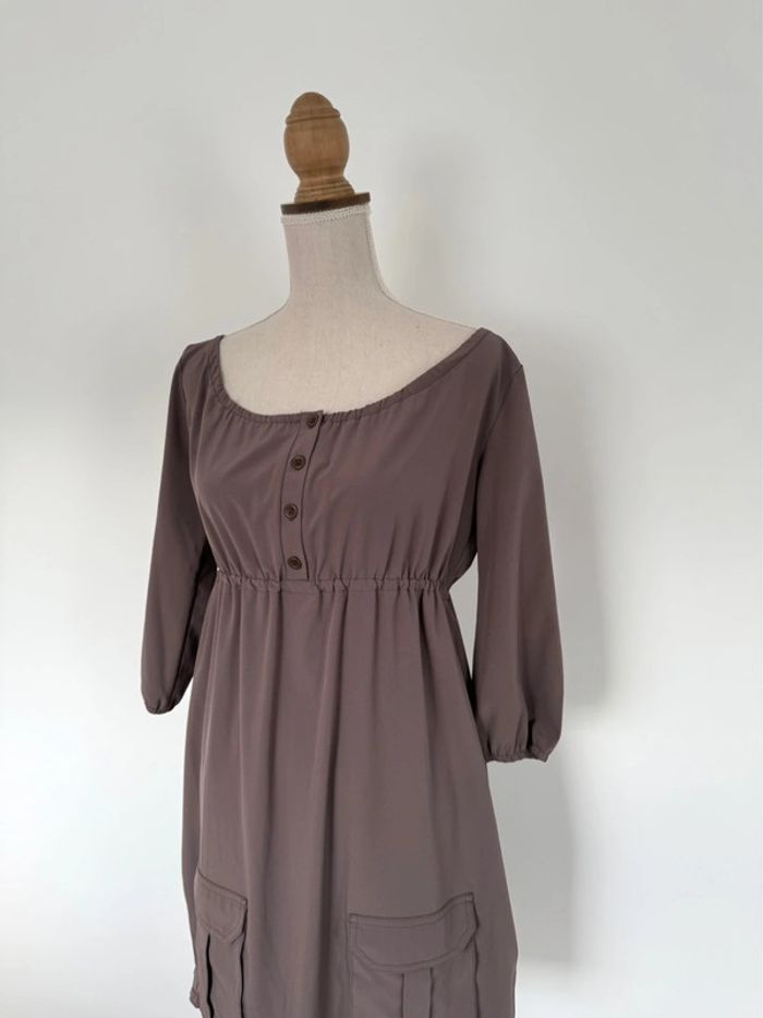 Robe manches longues fluide léger tunique taupe gris Kleid dress Vestido Vestito jurk jumpsuit femme - photo numéro 3