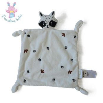 Doudou plat Raton Laveur blanc noir empreintes VERTBAUDET