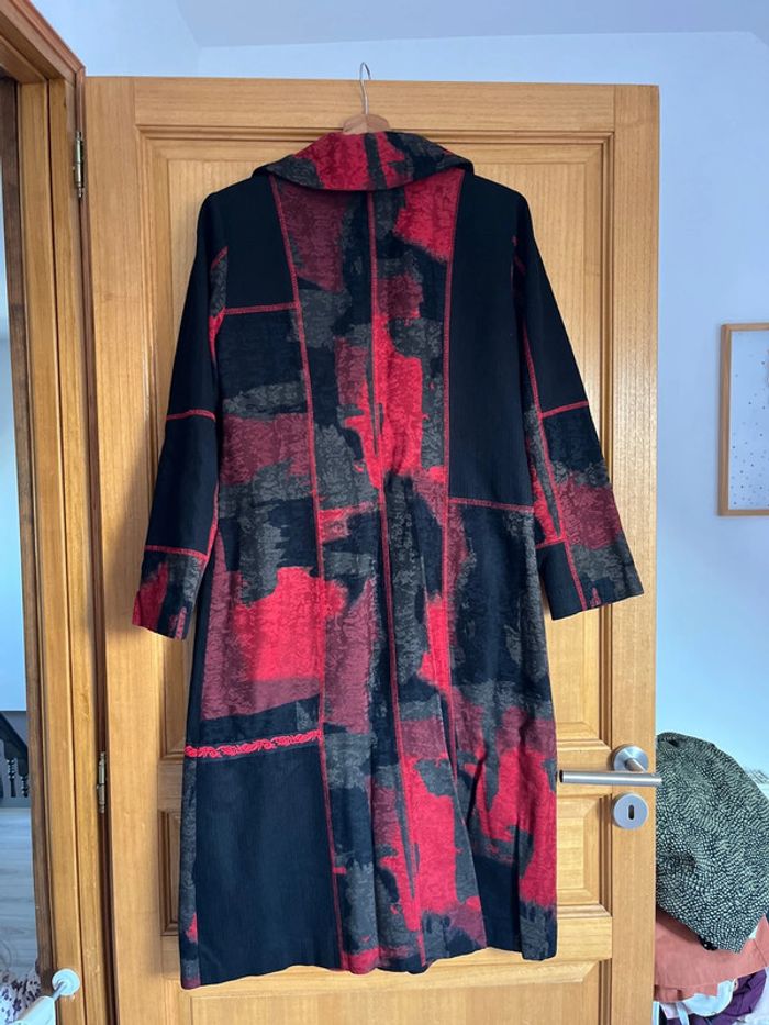 Long manteau mi-saison noir rouge 40 femme - photo numéro 6