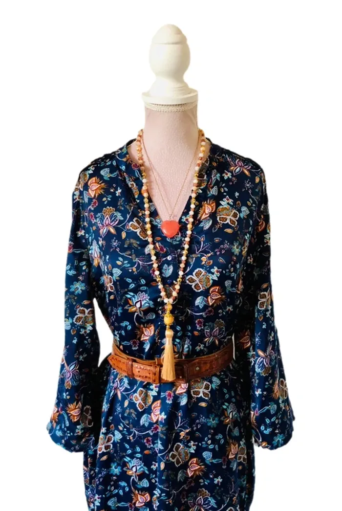 💐Tunique vintage bohème fleurie Goa S/36 Boho hippie chic floral silky Tunic💐 - photo numéro 13