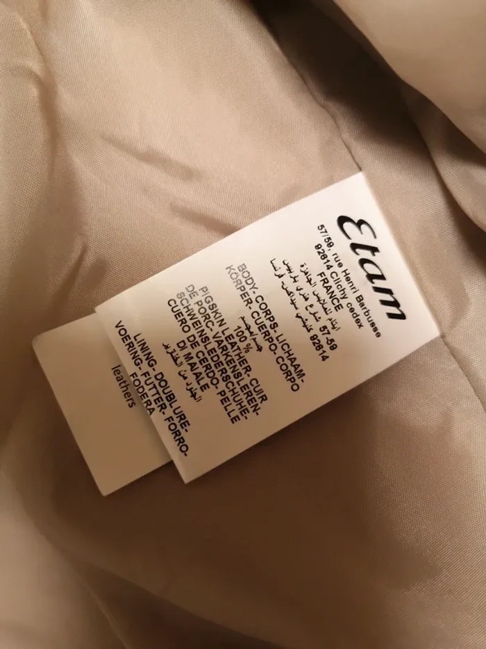 Blouson en cuir véritable beige etam - photo numéro 5