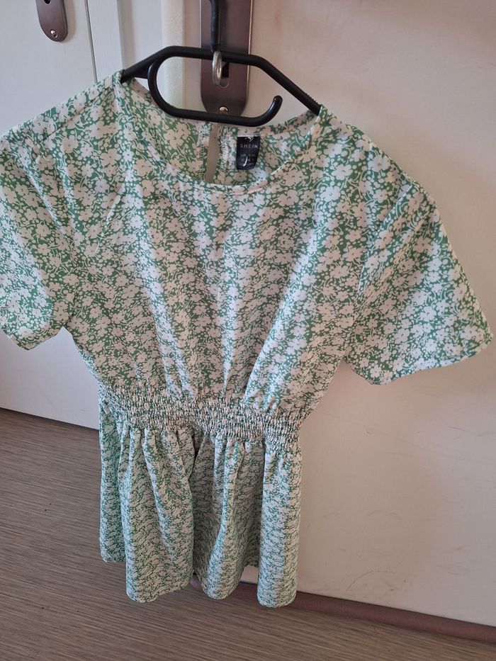 Robe fille vert blanc