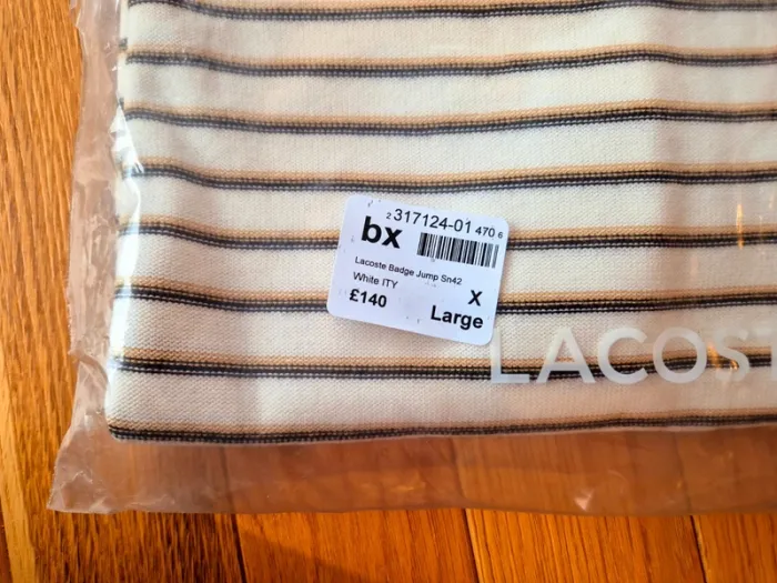 Pull "Lacoste" Blanc à rayures Taille XL neuf sous blister 100 % coton organique. - photo numéro 15