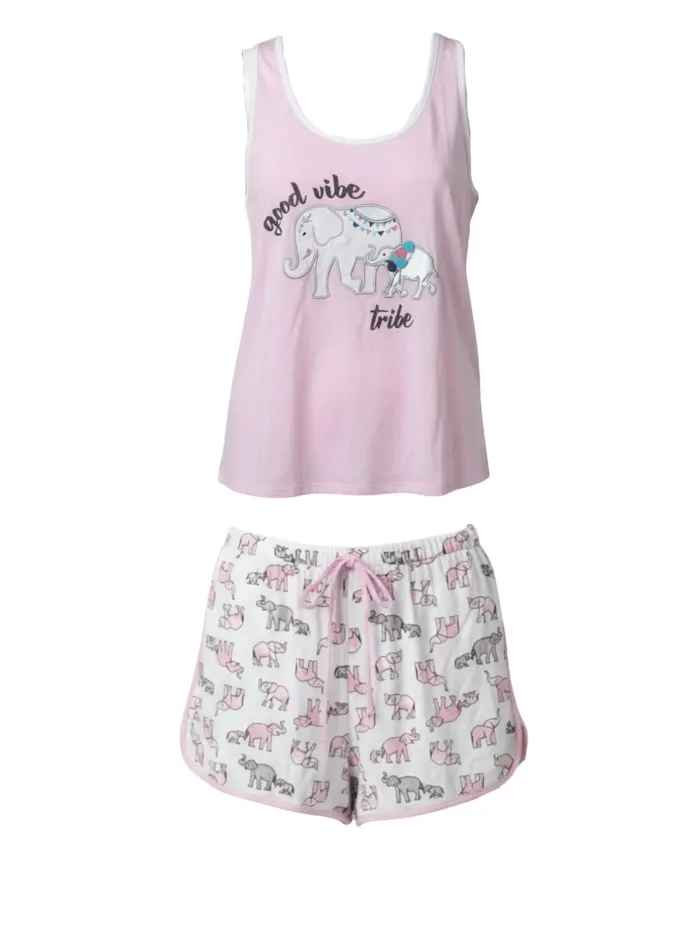 Pyjama débardeur + short motif éléphant Pi Couture femme Taille M Neuf