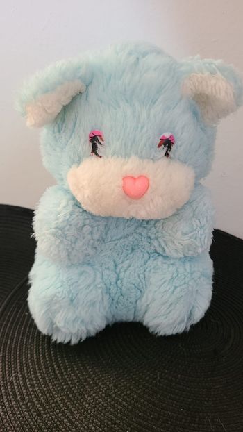 doudou vintage chat bleu blanc nez cœur rose