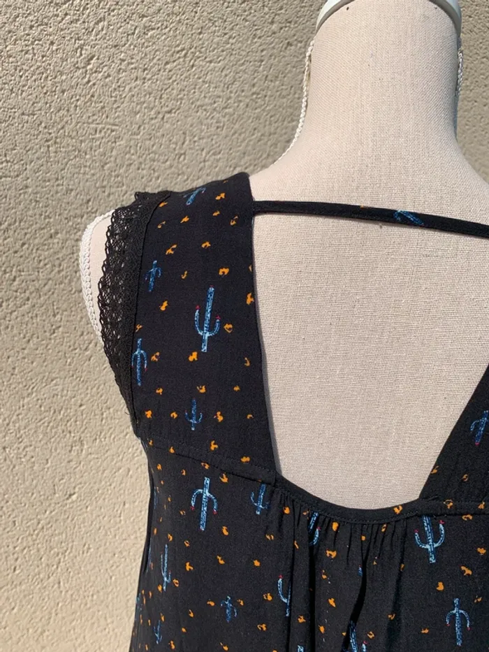Robe droite noire à motifs cactus bleus, neuve avec étiquette PAJ taille S - photo numéro 7