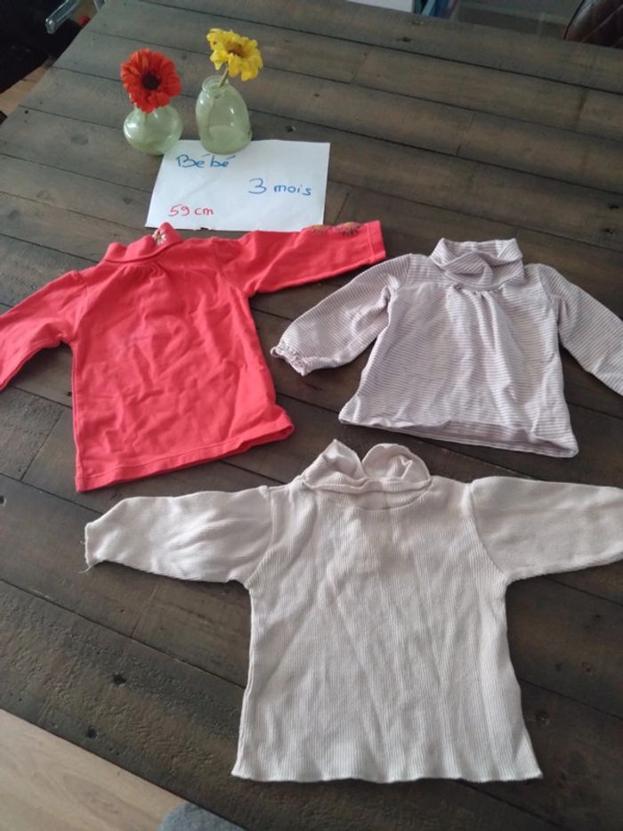 Lot de 3 t-shirts manches longues col montant