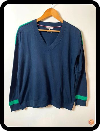 Beau pull coton Tommy Hilfiger taille M marine et vert
