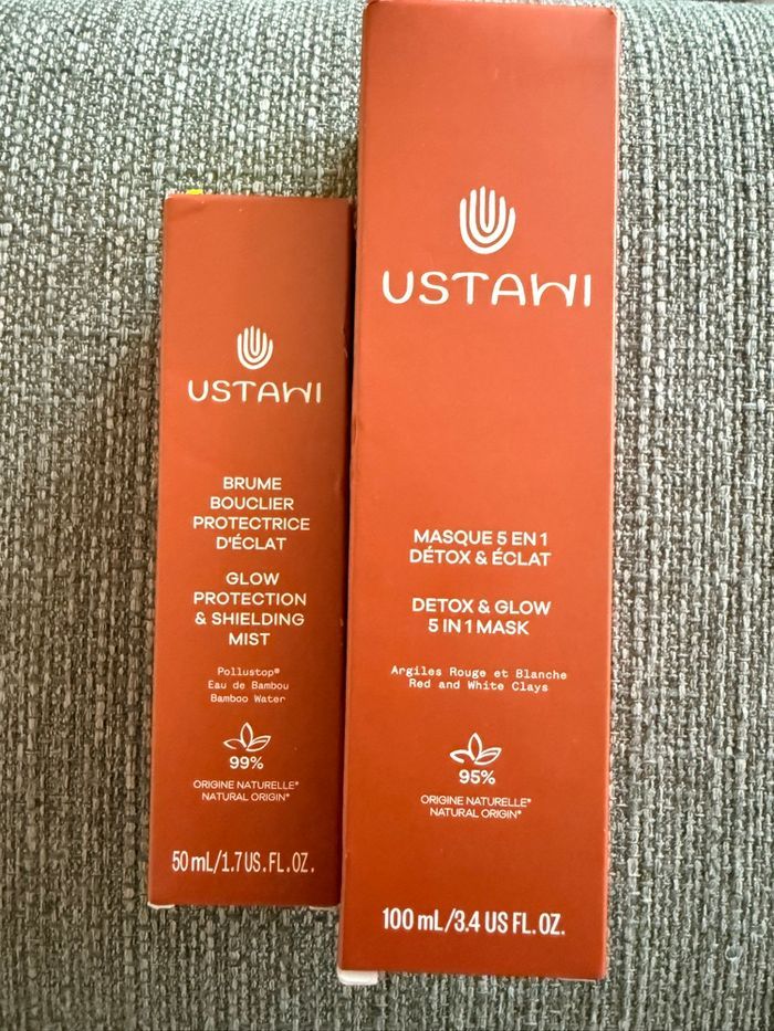 Lot soins visage éclat – Masque 5-en-1 + Brume bouclier – NEUFS – Ustawi