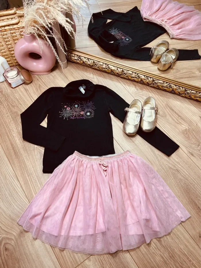 Taille 6 ans tenue de fête fille Okaidi Tex noir et rose * tulle * 🩷