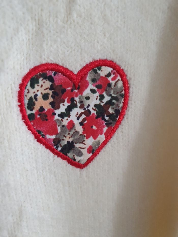 Pull col & cœur fleurie Taille unique - photo numéro 2