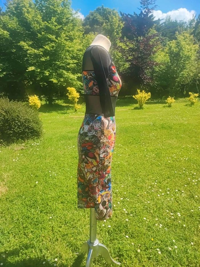 Magnifique robe sexy voile imprimé multicolore original atypique festival Ayapana taille XS 34 S 36 - photo numéro 4